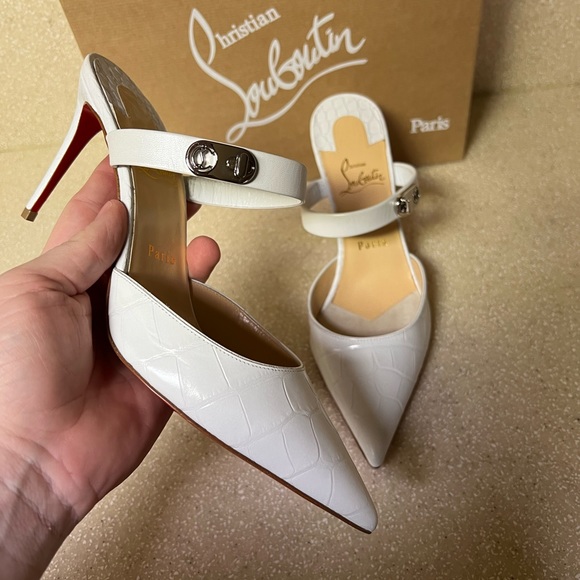 Christian Louboutin Choc Lock 85 Leather Pump White 38.5 / 8.5 - Picture 6 of 8